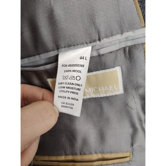 MICHAEL KORS Grey Windowpane Plaid Sport Coat Suit Blazer 44L 100% Wool - Picture 10 of 10